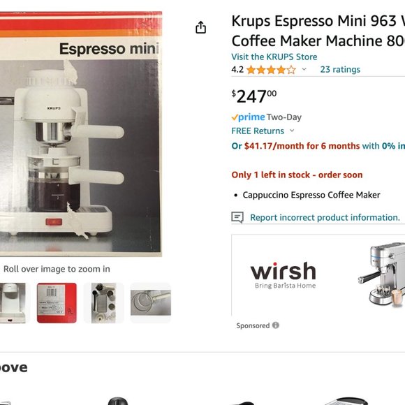 Krups Espresso Mini 963 White Electric Cappuccino Espresso Coffee Maker Machine - Picture 8 of 10